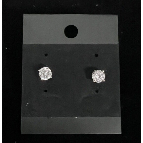 Vintage Clear 5mm Crystal Earrings Solitaire Pierced Studs 4-Prong Silvertone - Picture 2 of 11